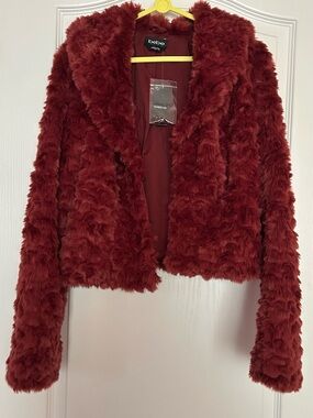 bebe Plush Faux Fur Jacket in Deep Red